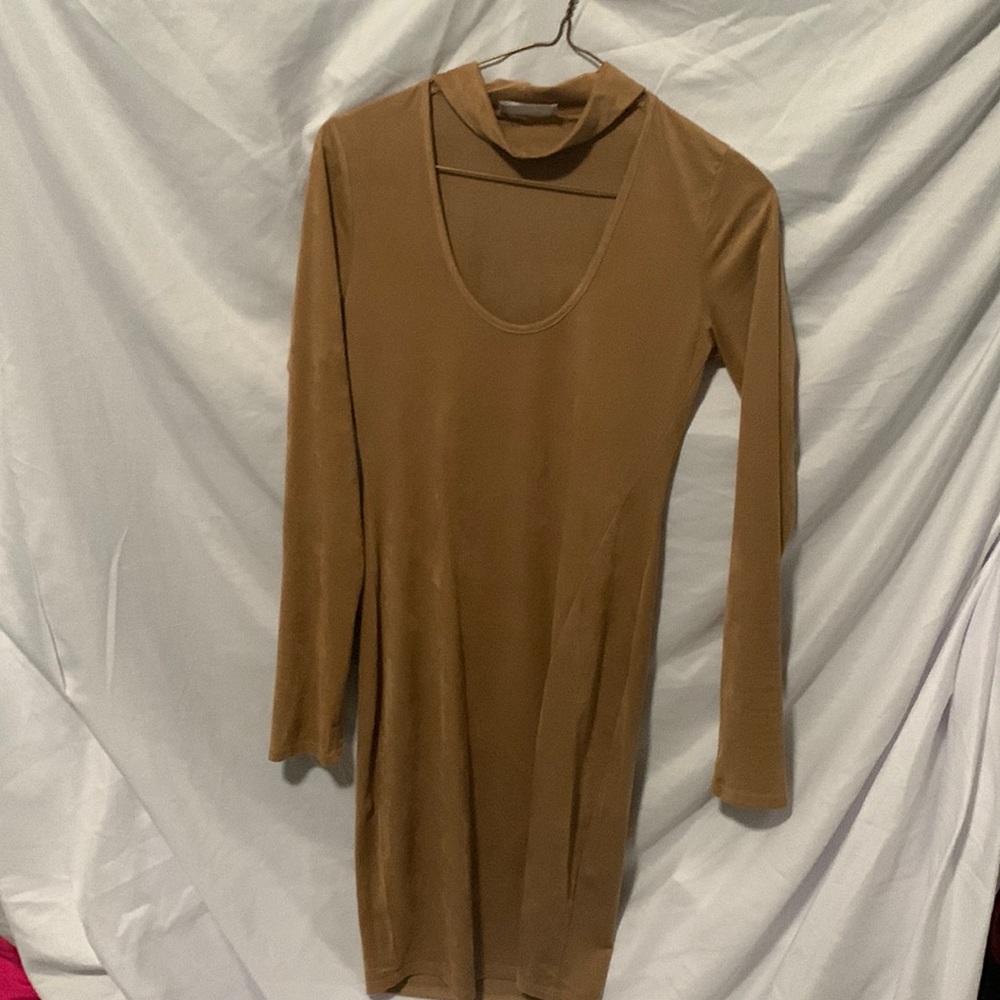 Black Bead tan dress